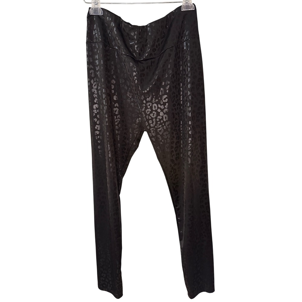 She‎ & Sho Womens Black Leopard Print High Waisted Leggings Tonal Animal Pattern